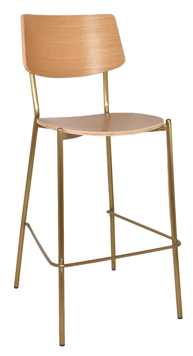 EZ Texas Brass Leg Barstool with Natural Veneer Back
