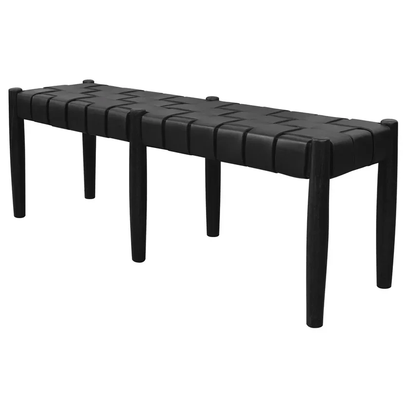 CT Elliot 2 Seater Oak Timber Bench with Genuine Leather Seat