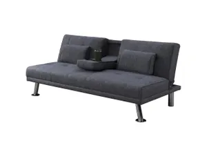 BT Mira Futon 3 Seater Sofa Dark Grey Fabric Chrome thumbnail 1