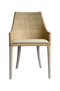 CR Georgia Timber Framed Rattan Back Fabric Seat Dining Chair thumbnail 8