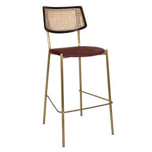 EZ Texas Brass Leg Rattan Back Barstool with - Black thumbnail 7