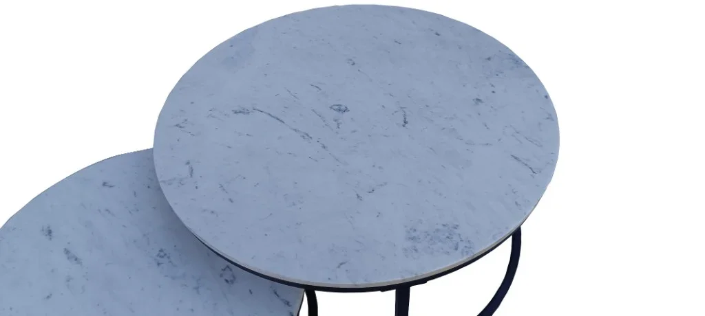 VI Caspian Marble Top Metal Base 2 Piece Round Coffee Table Set