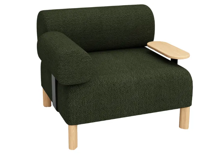 DD Cailloux Fabric Single Seater Breakout Sofa with 1 Armrest & 1 Side Table