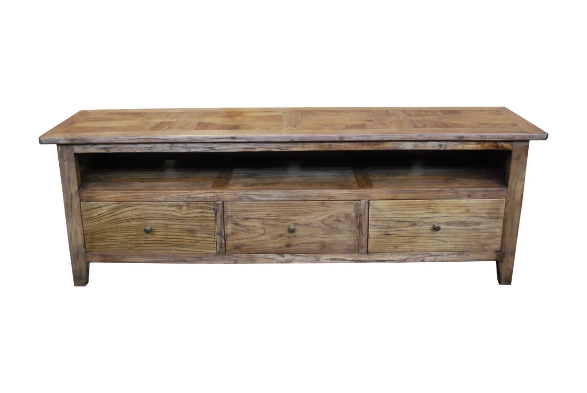 MF Parquetry Recycled Elm Timber 3 Drawer TV Unit