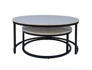 VI Caspian Marble Top Metal Base 2 Piece Round Coffee Table Set thumbnail 4
