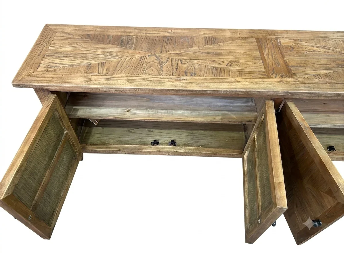 MF Recycled Timber Parquetry Style 4 Door TV Unit