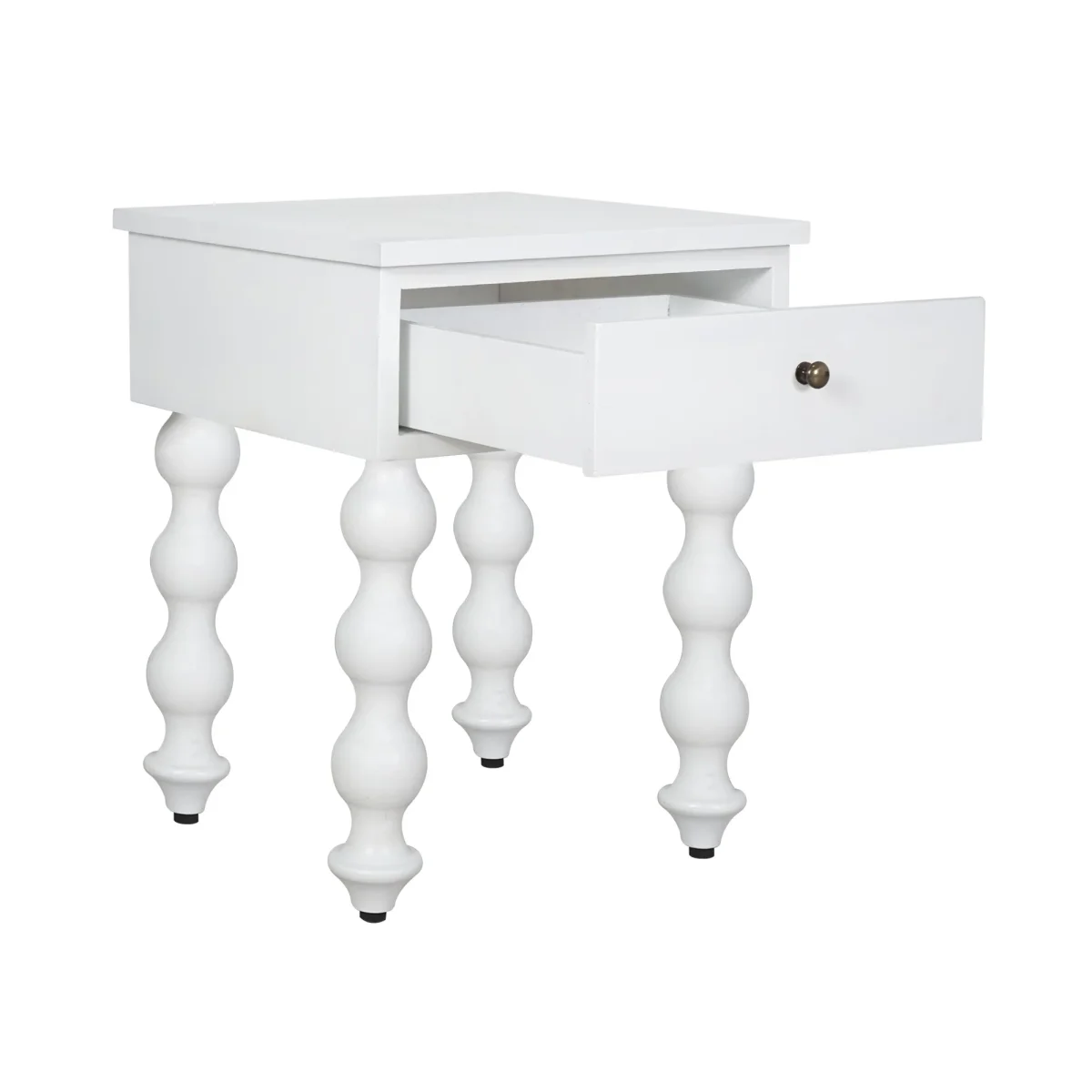 CR Carob Solid Timber Turned Leg 1 Drawer Bedside Table
