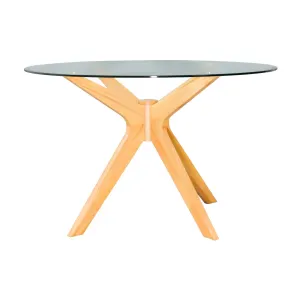 VI Tribeca Glass Top Timber Legs Round Dining Table thumbnail 2