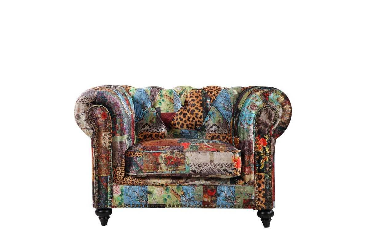 BT Chesterfield Fabric Upholstered Arm Chair Patchwork