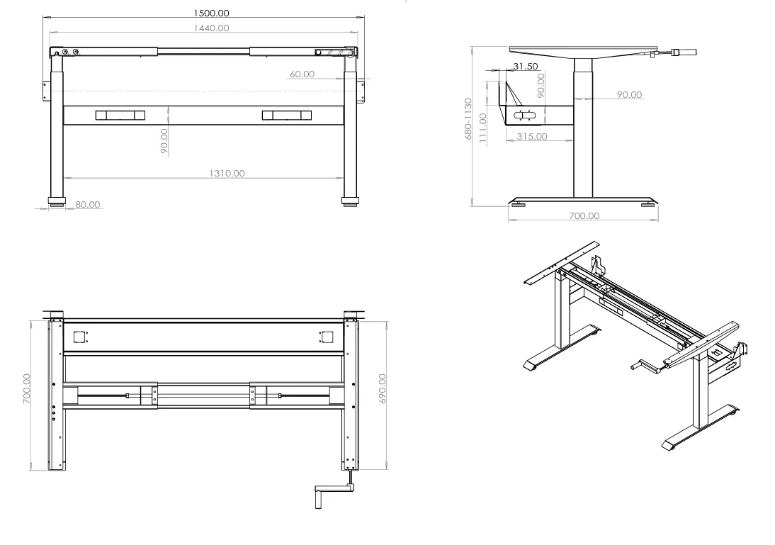 RL Boost Crank Single User Height Adjustable Workstation with Grey Eco Panel Screen
