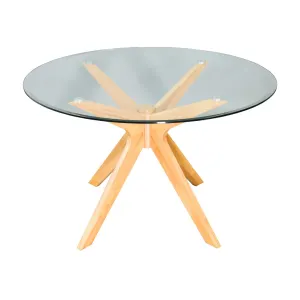 VI Tribeca Glass Top Timber Legs Round Dining Table thumbnail 3