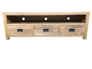 MF Solid Oak Timber 3-Drawer Entertainment Unit thumbnail 1