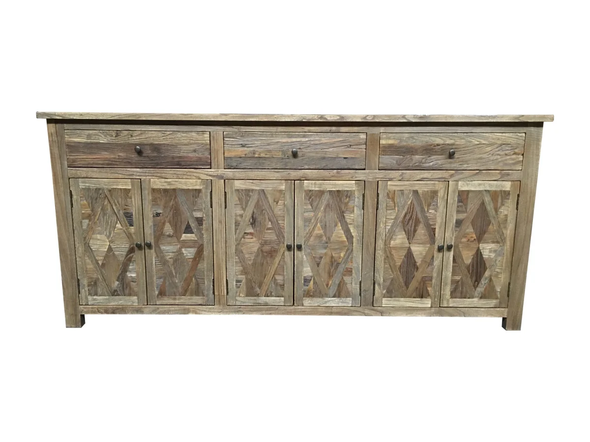 MF Parco Solid Timber Parquetry Pattern 3 Drawer 6 Door Buffet