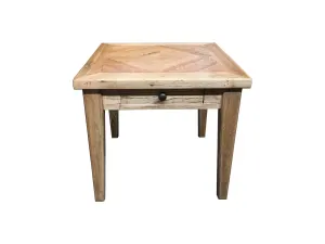 MF Queens Solid Timber Parquetry Top 1 Drawer Lamp Table thumbnail 1
