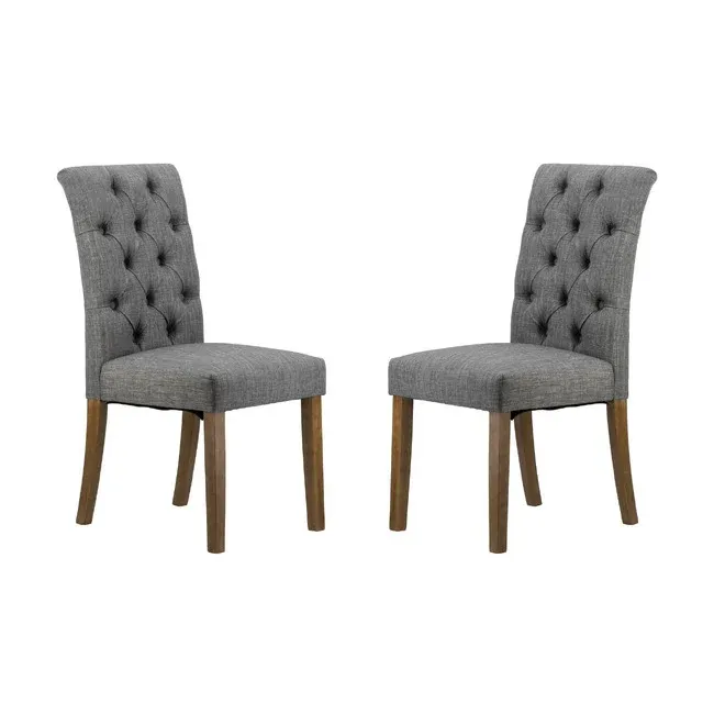 DA Grey Buttoned Back Fabric Upholstered Dining Chair Set of 2