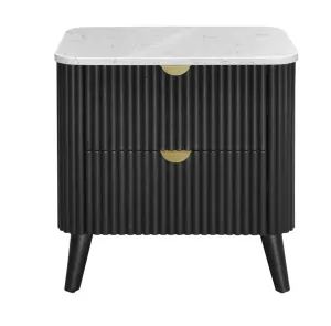 VI Cotswold Solid Timber Stone Top 2 Drawer Bedside Table thumbnail 1