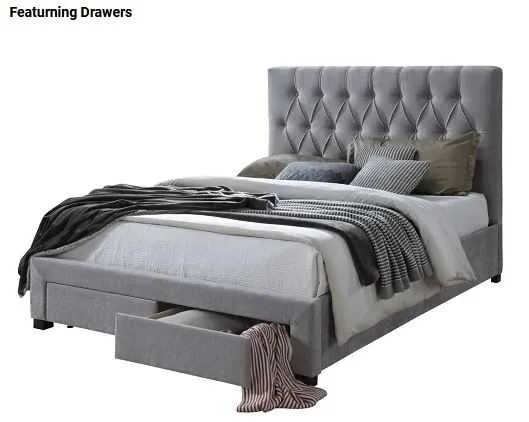 EL Anatuya Fabric Upholstered Bed with 2 Drawers