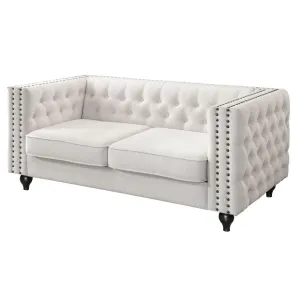 BT Mayfair 2 Seater Tufted Sofa Natural and Vintage Tam Faux Leather thumbnail 1