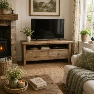 MF Parquetry Recycled Elm Timber 2 Drawer TV Unit thumbnail 3