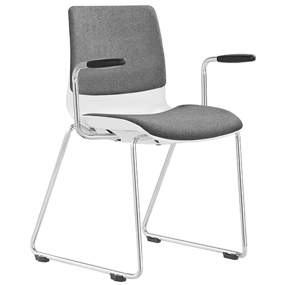 ST Pod Sled Base White Shell Upholstered Stackable Hospitality Chair with Arms