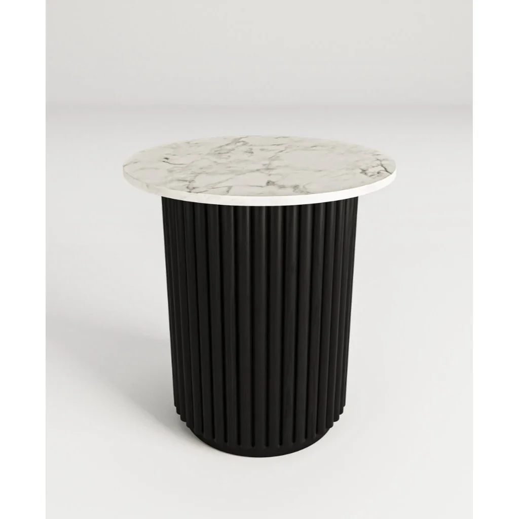 VI Nile Timber Base Marble Top Round Side Table