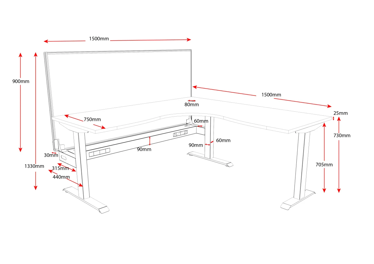 RL Boost Static Corner Desk with Eco Panel Screen