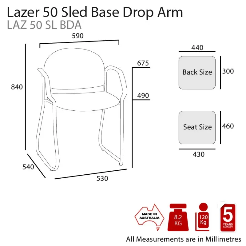 MA Lazer 50 Sled Base Drop Arm Visitor Chair