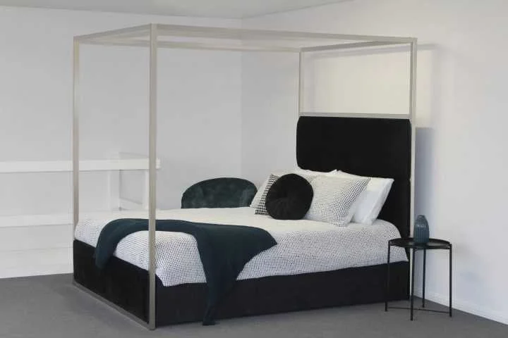 BT Jordana Velvet Upholstered King Bed with 4 Posters