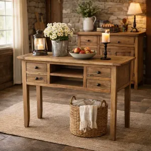 MF Bambi Recycled Elm Timber 4 Drawer 2 Shelf Hall Table thumbnail 4