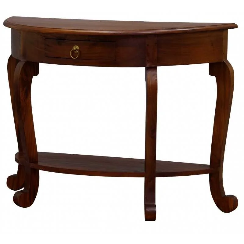CT Cabriol Leg Solid Timber 1 Drawer Half Round Sofa Table