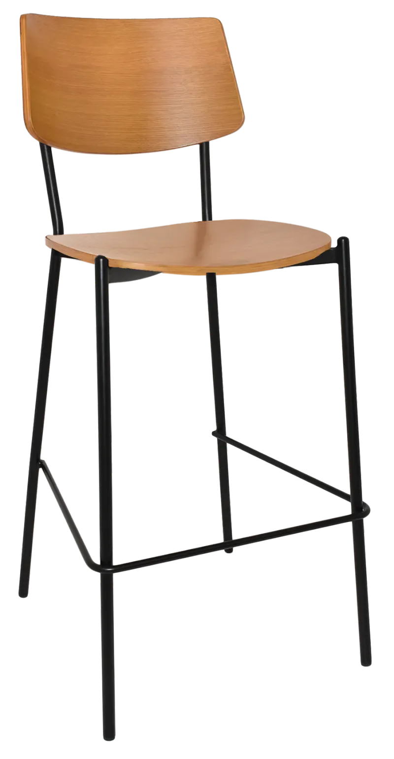 EZ Texas Black Metal Leg Barstool with Light Oak Veneer Back