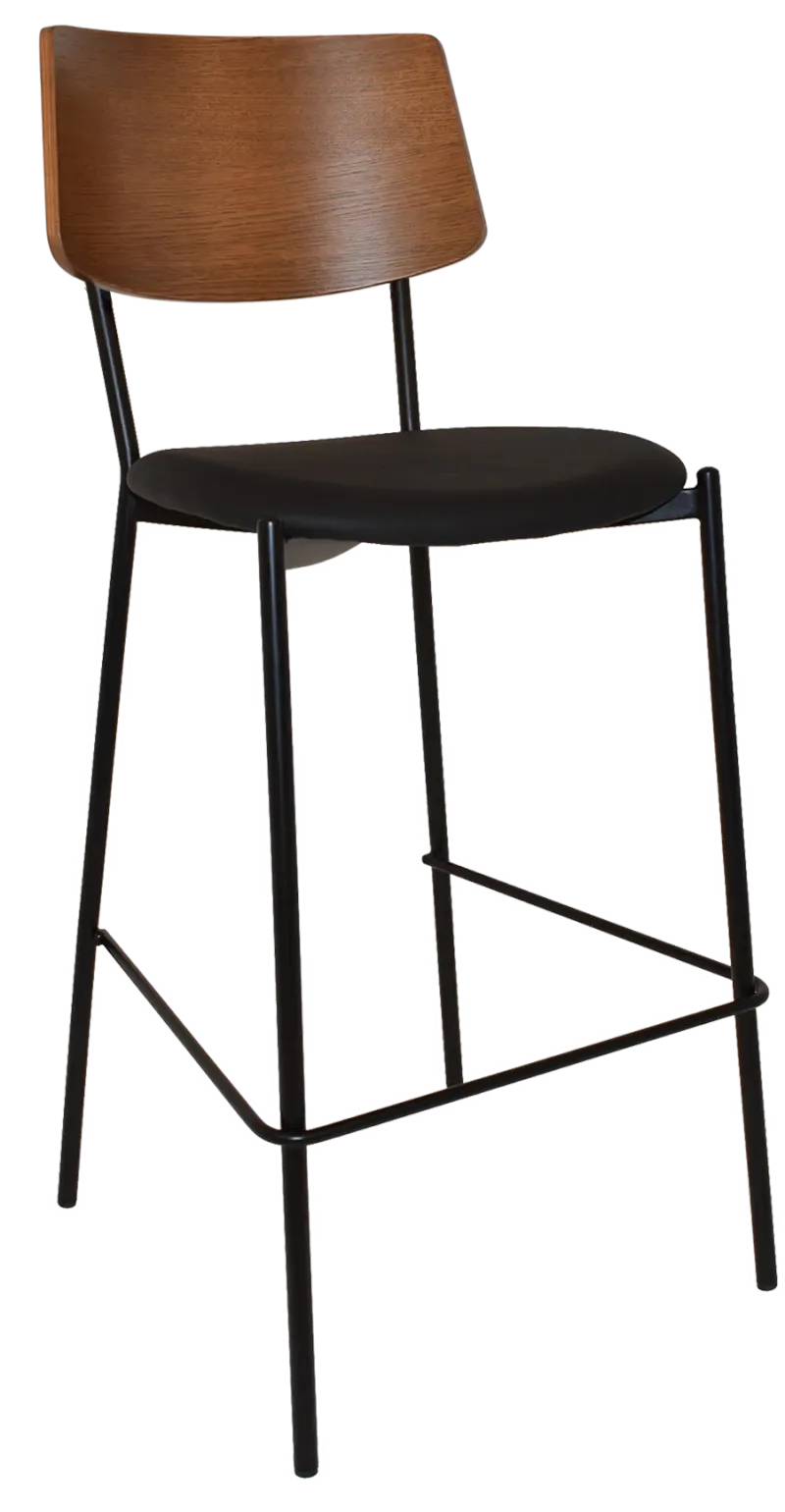 EZ Texas Black Metal Leg Light Walnut Back Barstool