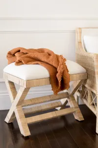 CR Renoir Natural Rattan Fabric Upholstered Bench thumbnail 2