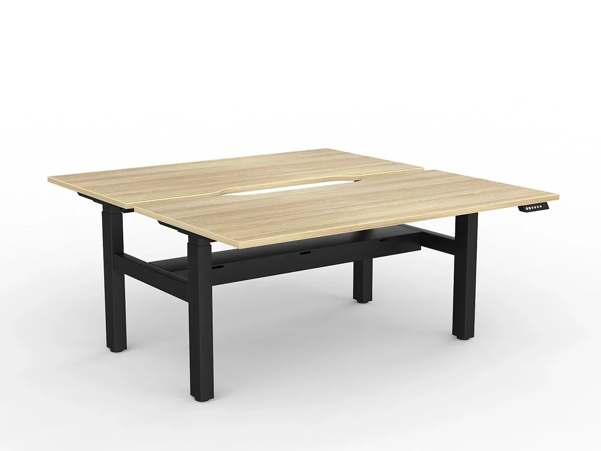 OL Agile 2 Column Electric Height Adjustable Shared Desk Oak Top Black Frame